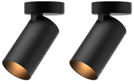 Klighten 2 Pcs Faretti da Soffitto Orientabili, Attacco GU10, Faretto da Cilindro in Metallo Regolabile, Rotondo Faretto Superficie Moderna, 70 x 130 mm, Lampadina non Inclusa, Nero