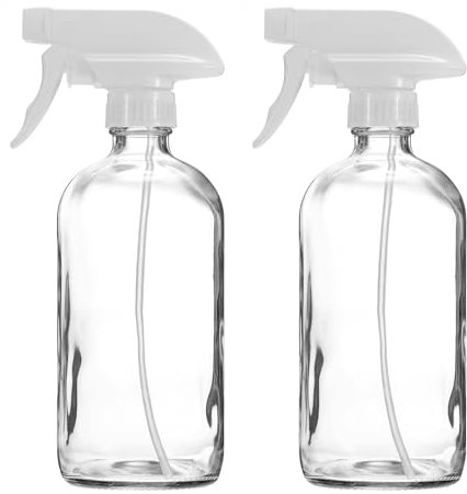 PATIKIL 16oz Glass Spray Bottles, 2pcs Nozzle Leak Proof Empty Water Mist Stream Sprayer with Silicone Sleeve for Cleaning Solutions Plants Hair, White Clear