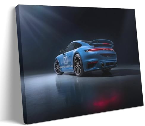YBJDLO Super Car-Poster 911 Turbo S, blaues Rennauto, Zimmer-Wohnzimmer-Dekor, moderne ästhetische Wandkunst, Geschenk für Freunde, Bettrahmen-Stil, 50 x 75 cm