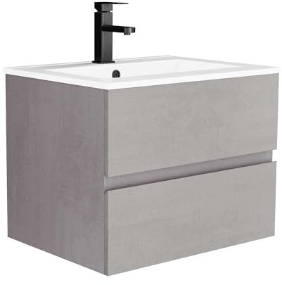UEV Waschtisch mit Unterschrank, Waschbeckenunterschrank 60cm hängend, mit 2 Schubladen, Soft-Close-System, Waschplatz, Aufsatzwaschbecken, Badmöbel für Gäste WC, dunkel grau