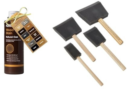 Furniture Clinic Wood Stain (Natural Oak) – Fast Drying, Highly Concentrated, and Easy-to-Apply Wood & Rustins Poly Foam Brushes - Professional Grade Paint Applicators for Smooth Finishes
