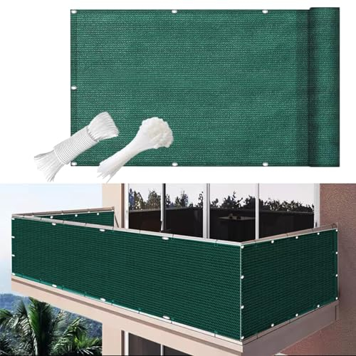 Balkon Sichtschutz Wetterfest 90 x 500 cm Uv-Schutz Windschutz Balkon Sichtschutz Seitenmarkise mit Ösen für Zaun Hinterhof, Dunkelgrün