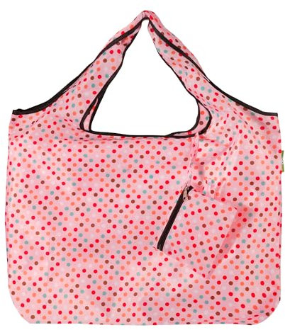 ECO CHIC Foldable Reusable Large Recycled Grocery Bags Lightweight Shopping Tote Bags with Storage Pouch (Polka Dots)