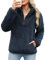 RITOSTA Felpa Senza Cappuccio in Pile Donna Peloso Giacca Invernale Autunno Termico Pullover Tops Maglione Invernali Sweatshirt Felpe con Zip Tasche Casual Hoodies Manica Lunga (Marina,L)