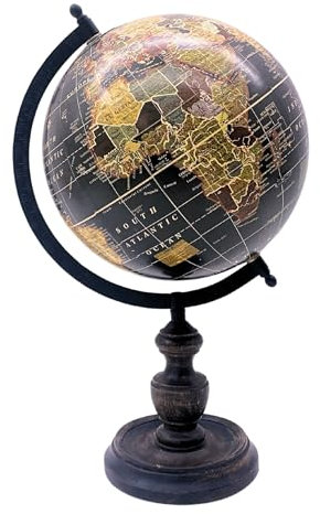 EXERZ 13cm Antiker Globus mit Holzsockel, Englische Karte, Schwarz