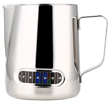 600ml Milk Frothing Pitcher with Thermometer, Latte Art Jug Stainless Steel Milk Frother Cup Stainless Steel Temperature Espresso Steaming Pitchers