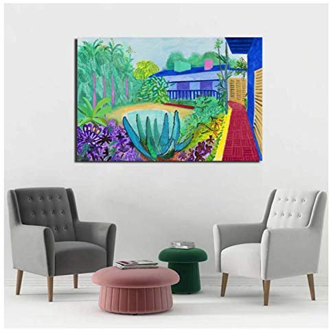 David Hockney Garden Art Leinwand-Poster und Drucke, Leinwandgemälde, dekorative Bilder für Büro, Wohnzimmer, Dekoration - Ungerahmt, 1 Stück