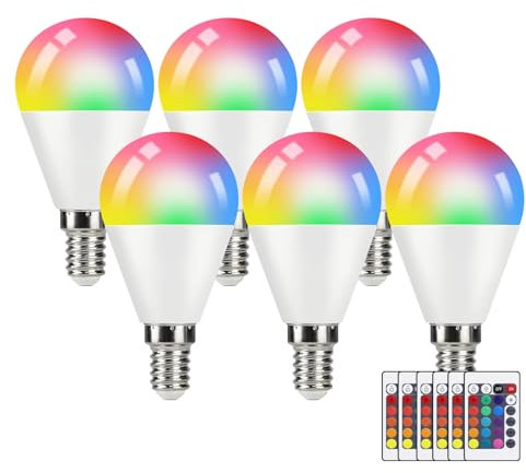 Kowanie 6er Pack E14 LED Lampe RGB Glühbirne: Leuchtmittel dimmbare Edison Glühlampe mit Fernbedienung 3000K Warmweiß 4W Farbwechsel 16 Farbe 4 Dynamic Modes Farbige Birne Deko für Party Bar KTV