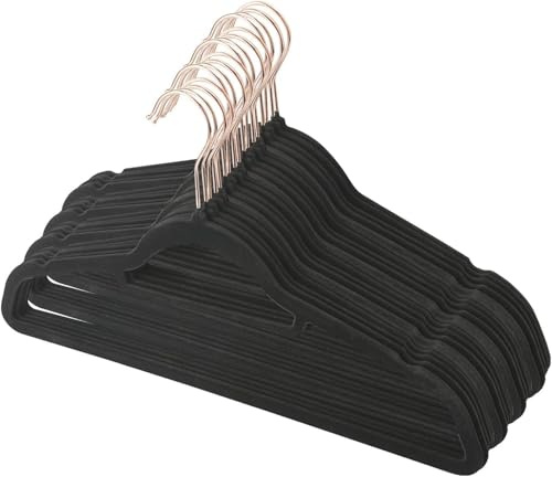 MantraRaj Pack of 10 Velvet Coat Hangers Black With Tie Hanger Nonslip Space Saving Clothes Hangers with 360 Degree Swivel Hook For Jackets Trousers Adult Garments Wardrobe Organization