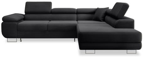 INTENSE DECO Canapé d'angle Droit Convertible Marius Velours côtelé Noir