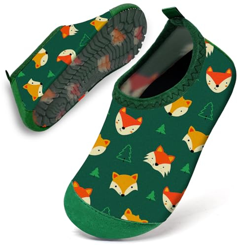 Water Shoes Toddler Kids Baby Infant Boys Beach Shoes Swim Shoes Barefoot Aqua Socks Non-Slip for Swmming Pool Water Park(Green Fox,26/27)