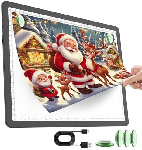 TOHETO Rechargeable A4 Light Pad for Diamond Painting, Ultra Bright Tracing Light Box for Drawing, Wireless Lightbox for Tracing and Drawing, Cordless Diamond Art Light Board for Sketching (Black)