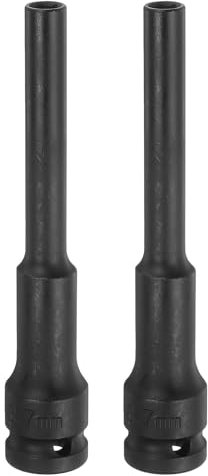 sourcing map 2pcs Deep Thin Wall Impact Socket 7mm Metric 6 Point Socket 1/2 Square Drive 5 Extra Long Phosphated CR-V Steel Industrial Grade Spindle Axle Nut Socket, Black