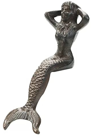 ZLSNOBLE Meerjungfrau-Statue aus Gusseisen, 20 cm hoch, sitzende Meerjungfrau, zum Dekorieren von Schwimmbädern, Teichen, Blumentopfregalen, Bücherregalen, Heimgarten-Skulpturen