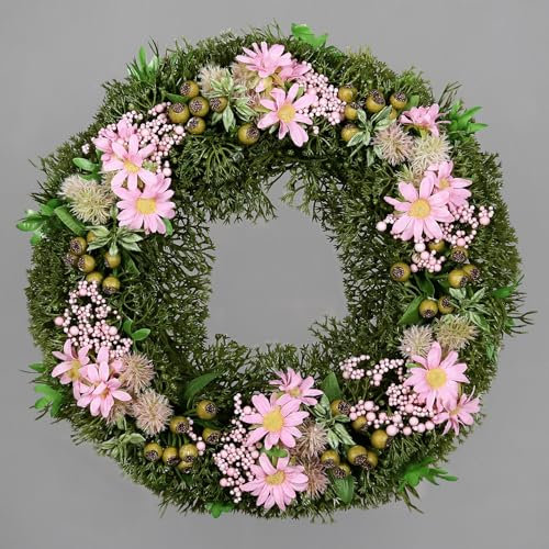 Frühjahrskranz mit Blüten Beeren und Früchten 32cm DP künstlicher Kranz Frühjahr Wandhänger Türkranz (Rosa)