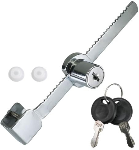 ciciment Cerradura de trinquete para puerta corredera de vidrio, cerradura de vitrina sin taladro con llave, cerradura segura para gabinete y terrario para vitrinas y viveros de reptiles