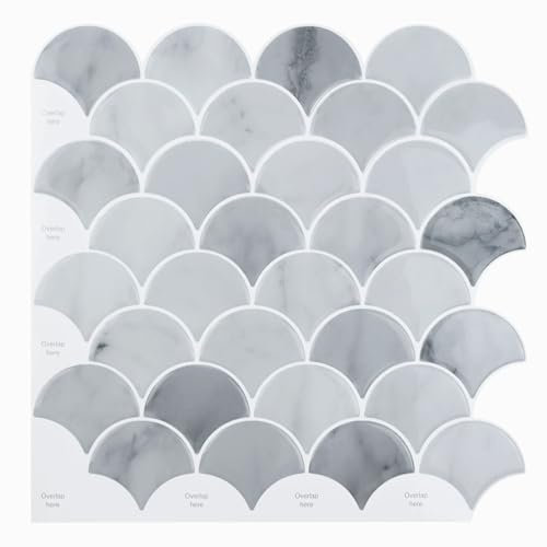 3D Thicker Peel and Stick Wall Tile Stickers Green Backsplash for Kitchen and Bathroom, Self Adhesive Tile Stickers,10 Sheets 12 x 12 Fish Scale Tiles Transfers for Toilet Stairs Laundry Bathroom