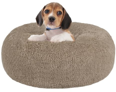 HMTOPE Orthopädisches Hundebett rund Hundekissen Hundesofa Katzenbett Donut Kuscheliges Hundekorb Waschbar, 60 cm Ø, Kamelbraun