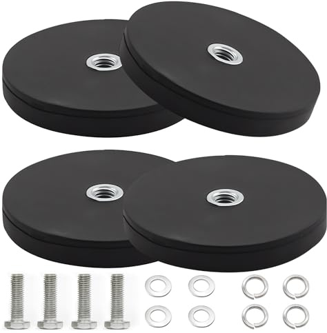 4 Stück Neodym Magnete Gummiert, Ø43mm Gummi Runde Magnete, 10kg Tragkraft | Starke gummiert Magnete Anti Rutsch mit M6 Innengewinde Gewinde Bohrung, für Schrauben Öse oder Haken