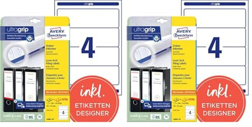 AVERY Zweckform L6061-25 Ordnerrücken Etiketten (210 Rückenschilder mit ultragrip, 59x192mm auf A4, breit/kurz, selbstklebend, absolut blickdicht, bedruckbare Ordneretiketten) 30 Blatt, weiß