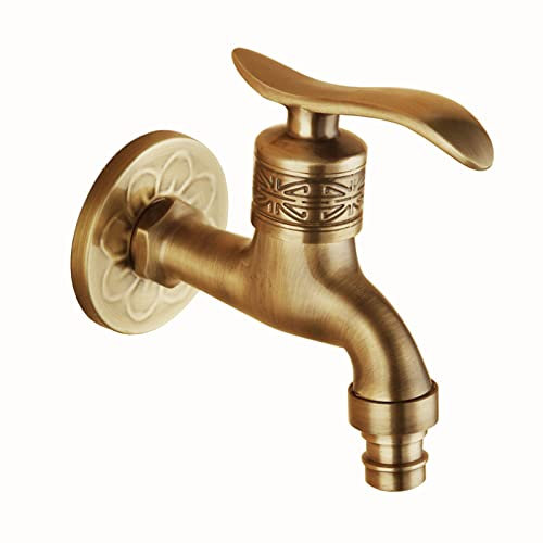 Grifo de jardín de latón vintage de 1/2 pulgada, diseño retro, grifo de agua para lavadora, balcón y zona de jardín