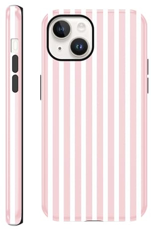Yirlbey Righe Striped Estivi Cover per iPhone 14 Plus 6,7, Custodia Aesthetic Summer Bianco Rosa Stripes Disegno Design Motivo Antiurto Brillantini Silicone Posteriore Protettiva Case per Ragazze