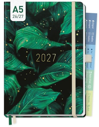 Häfft Chäff-Timer Premium Kalender A5 2026/2027 Green Leaves | 17 Monate Buchkalender mit Wochenplaner von Aug. 2026 - Dez. 2027, schöner Buchkalender mit Terminplaner & Terminkalender