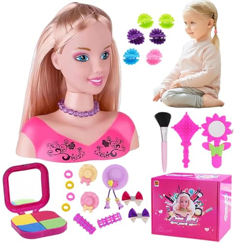Takingup Puppenkopf für Haarstyling, 35 Teile/Set, simulierte Styling-Kopf-Puppe für Kinder – fantasievolles Make-up-Lern-Rollenspielspielzeug für Mädchen, Set 1