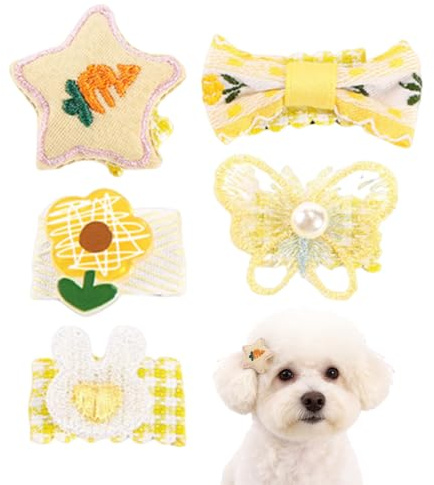WUYJI Accesorios para el pelo para perros, Juego de 5 pinzas para el pelo de mascotas, pinzas para el pelo para perros pequeños, adecuadas para gatos, cachorros, fiestas, cumpleaños (amarillo)