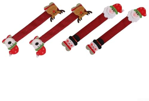 Christmas Refrigerator Door Handle Covers Set of 4 – Santa, Snowman, Bear & Elk Holiday Kitchen Appliance Decor for Fridge, Oven, Microwave, Dishwasher and Closet Handles(Two-headed)