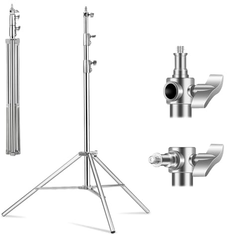 Ccarzzi 9.2ft/2.8m Stainless Steel Light Stand, Heavy Duty Photography Tripod Stand with Spring Cushioned, 1/4 to 3/8 Universal Screw Adapter, for Strobe, LED Video Light, Ring Light, Softbox