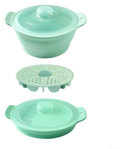Vaporizador de silicona para microondas, recipiente de vapor plegable de 42 onzas con inserto, resistente al calor hasta 230 °C, apto para lavavajillas, para verduras, pescado, arroz, ahorra espacio