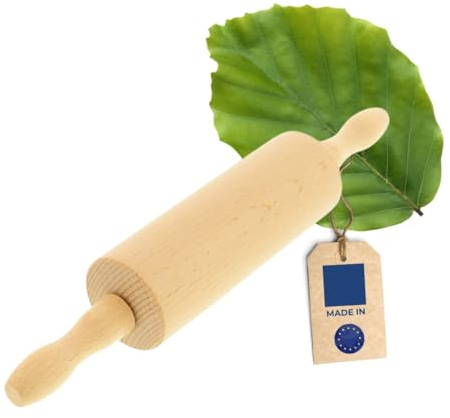 HOFMEISTER® Rullo per pasta per bambini in legno piccolo - asse rotante, manici piccoli per le mani dei bambini, facile da stendere, mattarello, prodotto naturale europeo, 26 cm