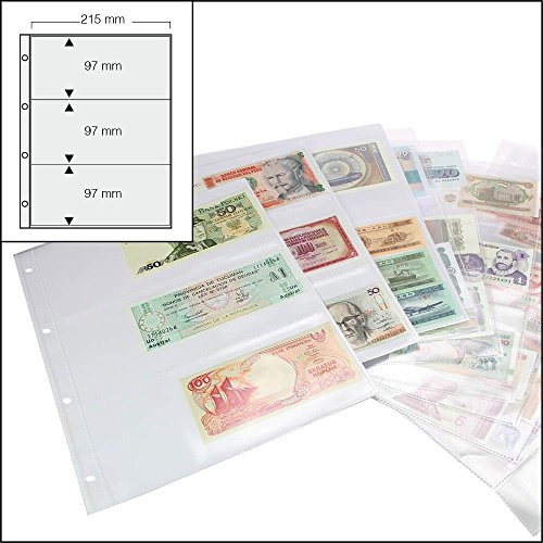 5er Pack SAFE 5483 Banknoten Hüllen - Banknotenhüllen - Ergänzungshüllen Banknoten Album - DIN A4 - mit 3 TASCHEN 97 x 220 mm GLASKLAR FÜR 6 BANKNOTEN - Zubehör FÜR ALLE SAFE RINGBINDER A4 - 480 - 481 - 4880 - 5100 - 5440 - 7921 - Ideal für grosse Banknoten + Geldscheine + Papiergeld + Notgeldscheine