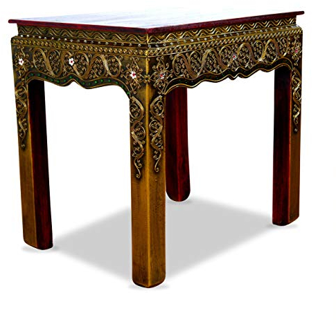 livasia Opiumtisch aus Massivholz – 50x40x50cm – Handgeschnitzter Beistelltisch Holz aus Thailand, Nachhaltig, das besondere Wohnhighlight mit Glasmosaik