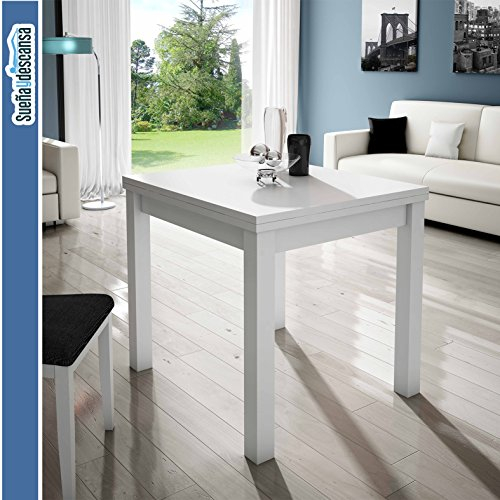Sueña y Descansa Mesa Libro Blanca Extensible, salón Comedor o Cocina de 90 x 80 Extensible 160 cm