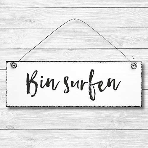 Bin surfen - Dekoschild Türschild Wandschild aus Holz 10x30cm - Holzdeko Holzbild Deko Schild