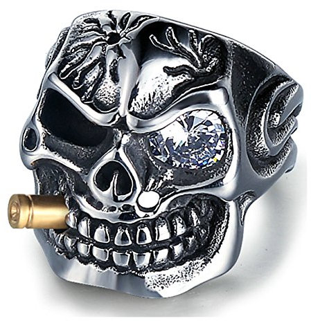 Beydodo Bague en Acier pour Homme Bague Tête de Mort Punk en Argent 24Mm Taille 69 Alliance Homme Chevaliere Argent