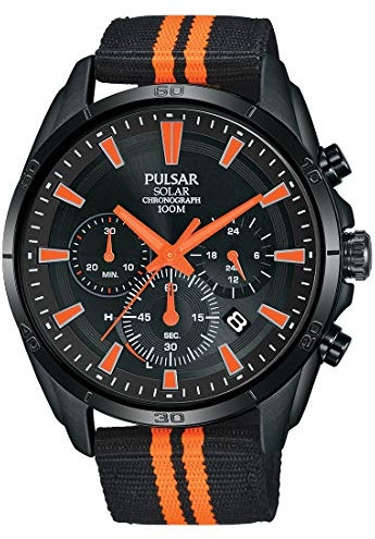 Pulsar Sport Herren-Uhr Solar Chronograph Edelstahl mit Textilband PZ5093X1