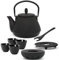 kleine asiatische gusseiserne Teekanne Set 0.8 Liter & Edelstahl Tee-Filter Sieb-Einsatz für losen Tee & Untersetzer & Teewärmer & Deckelheber & 4 Guss Teebecher