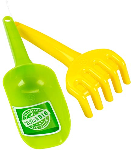 Theo Klein 7638 KLEIN goes Bio Set Mehlschaufel und Sandrechen | Buntes Sandkasten-Set aus Biokunststoff | Mit Schaufel und Rechen | Maße: 24,5 cm x 8,7 cm x 5,6 cm | Spielzeug für Kinder ab 1 Jahr