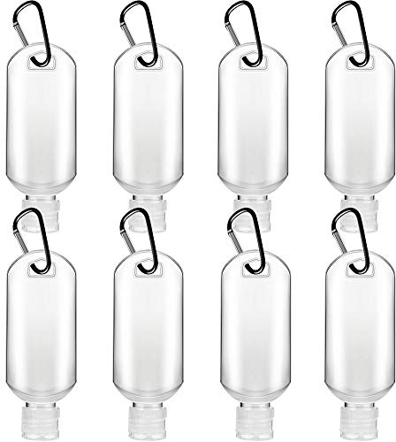 Ulife Mall Lot de 8 Bouteilles de Voyage Compressible Portable, 50ml Flacons de Voyage Vide en Plastique Transparent, Contenants de Liquide Rechargeable Étanches avec Porte-clés pour Cosmétique Lotion