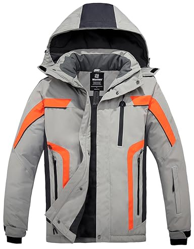 Wantdo Homme Veste de Ski Imperméable Manteau Hiver Parka Gris+Orange L