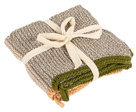 Creative Co-Op Square Cotton Knit (Set of 2) Dish Cloth, Multi (DF3785)