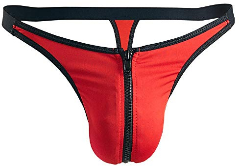 Orion Herren String - sexy Slip für Männer, mit Reißverschluss und Jock-Strap, für EIN angenehmes und rutschfestes Tragegfühl, rot/schwarz