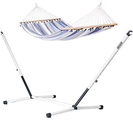 LA SIESTA - Alisio Sea Salt - Doppel-Stabhängematte Outdoor + pulverbeschichtetem Stahl-Gestell
