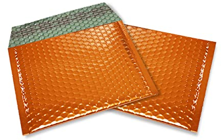 100 Stück farbige Luftpolstertaschen im CD Format 165x165 mm, Luftpolster-Briefumschläge mit Selbstklebeverschluß, Snooploop Metallic Bubble Bags Kuvert Luftpolsterversandtaschen (orange)