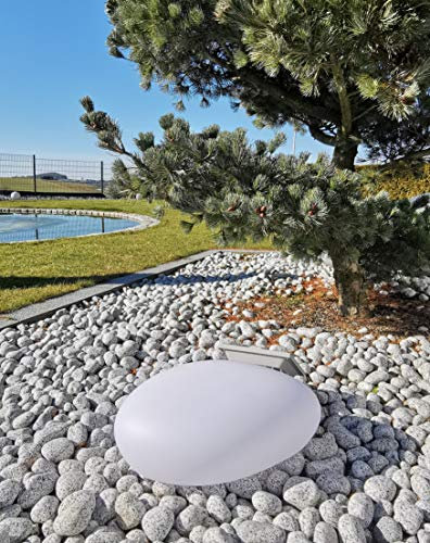 Trango 1er Set SO-004 IP44 LED-Solar Leuchtstein - Size: 405x290x155mm Solarstein in Weiß matt mit 3000K warmweiß & RGB Farbwechsel LED *SNOWY* Leuchtkugel, Außenleuchte, Solarleuchte, Gartenleuchte