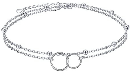 HOOHWE Bracelet de cheville pour femme en argent sterling - Tournesol, tortue, ancre, étoile et lune - Double couche avec perles - Réglable - Cadeau bohème pour fille, 9+2 inch, Argent sterling