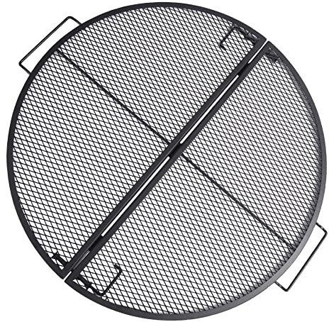Lineslife X-Marks Feuerstelle, Grillroste tragbar, robust, zusammenklappbar, rund, mit Griffen für Outdoor, Lagerfeuer, Kochen, Camping, Kochgeschirr, schwarz, 91,4 cm